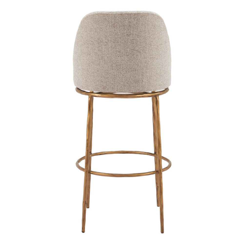 32" Beige And Gold Fabric And Steel Bar Height Swivel Bar Chair HomeRoots