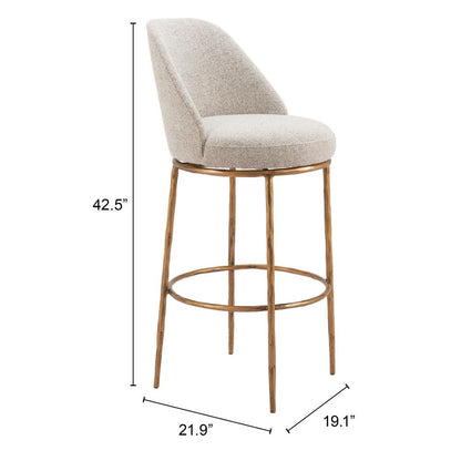 32" Beige And Gold Fabric And Steel Bar Height Swivel Bar Chair HomeRoots