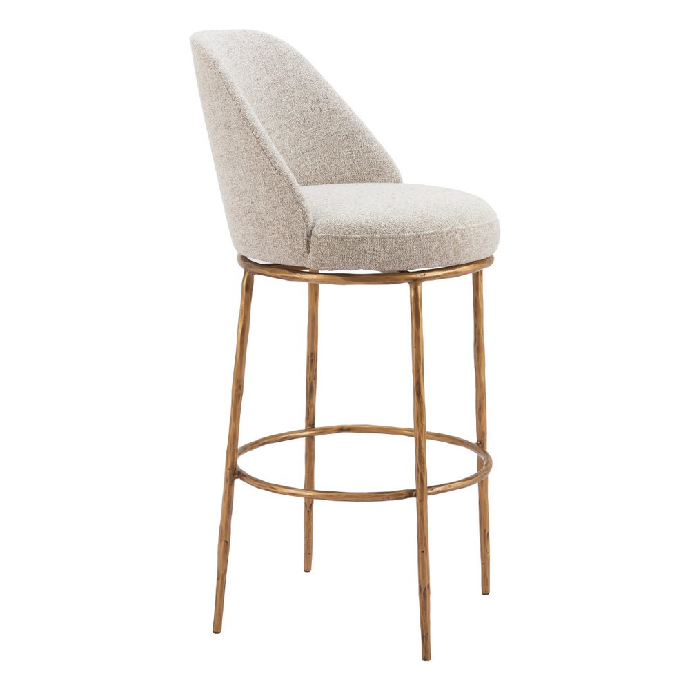 32" Beige And Gold Fabric And Steel Bar Height Swivel Bar Chair HomeRoots