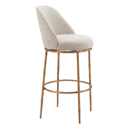 32" Beige And Gold Fabric And Steel Bar Height Swivel Bar Chair HomeRoots