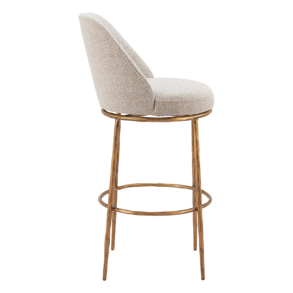 32" Beige And Gold Fabric And Steel Bar Height Swivel Bar Chair HomeRoots