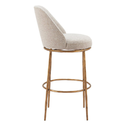 32" Beige And Gold Fabric And Steel Bar Height Swivel Bar Chair HomeRoots