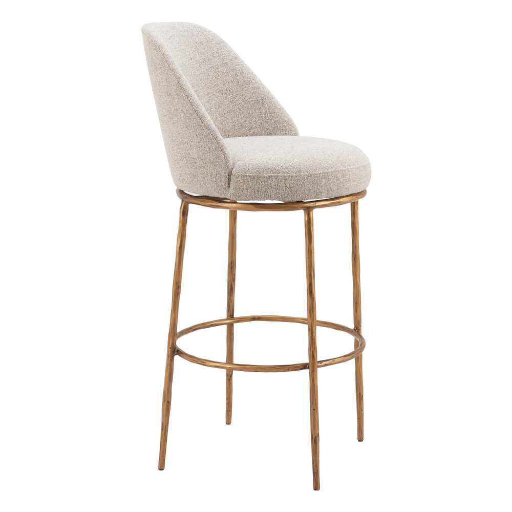 32" Beige And Gold Fabric And Steel Bar Height Swivel Bar Chair HomeRoots