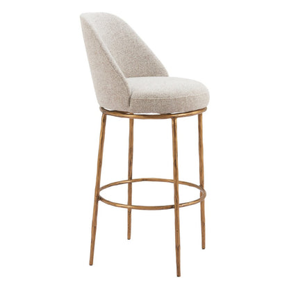 32" Beige And Gold Fabric And Steel Bar Height Swivel Bar Chair HomeRoots