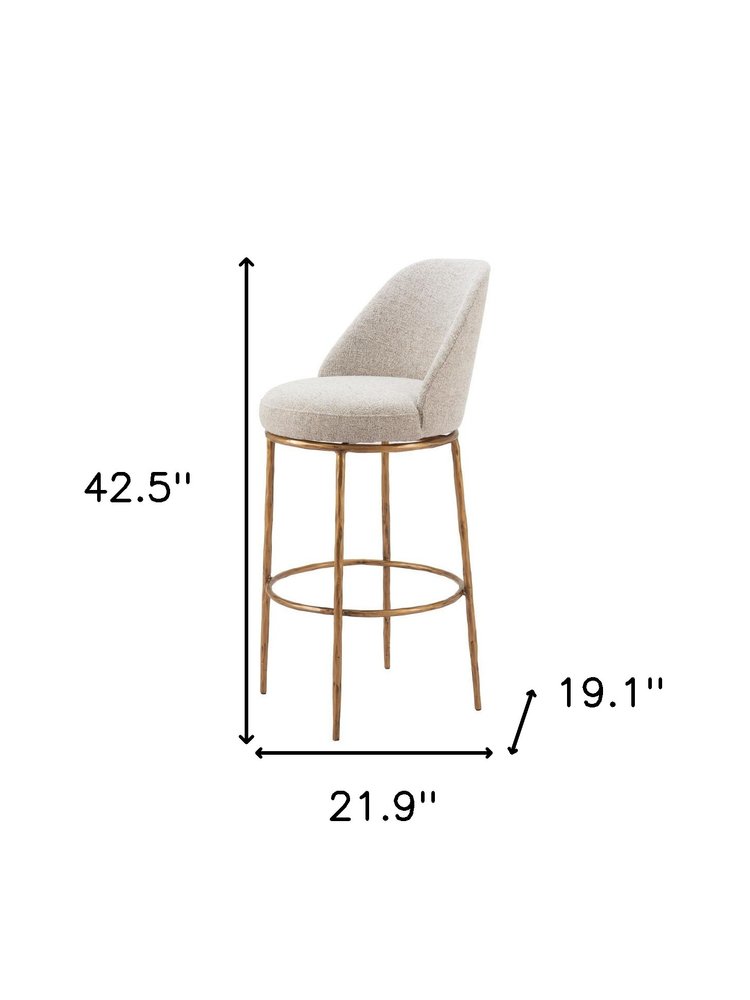 32" Beige And Gold Fabric And Steel Bar Height Swivel Bar Chair HomeRoots