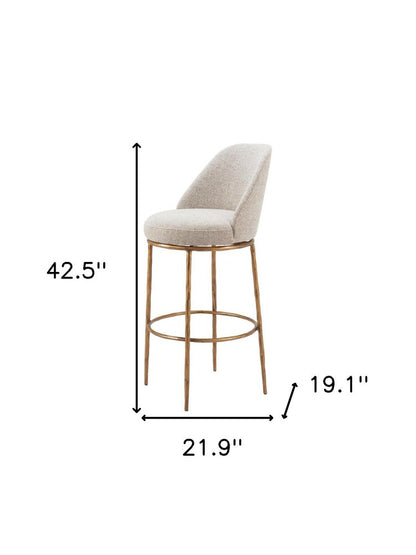 32" Beige And Gold Fabric And Steel Bar Height Swivel Bar Chair HomeRoots
