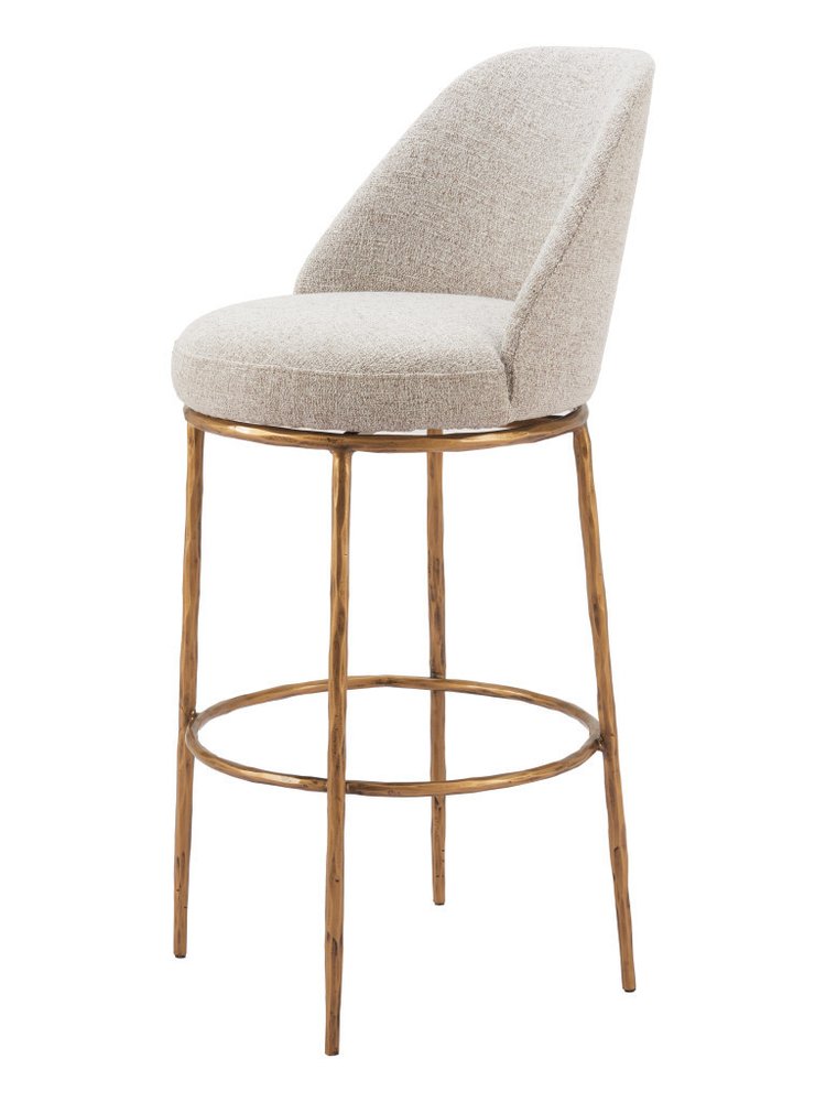 32" Beige And Gold Fabric And Steel Bar Height Swivel Bar Chair HomeRoots