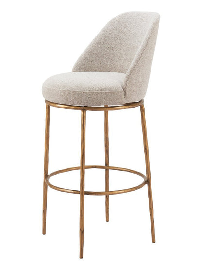 32" Beige And Gold Fabric And Steel Bar Height Swivel Bar Chair HomeRoots
