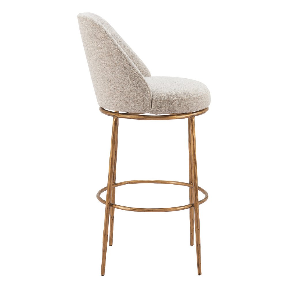32" Beige And Gold Fabric And Steel Bar Height Swivel Bar Chair HomeRoots