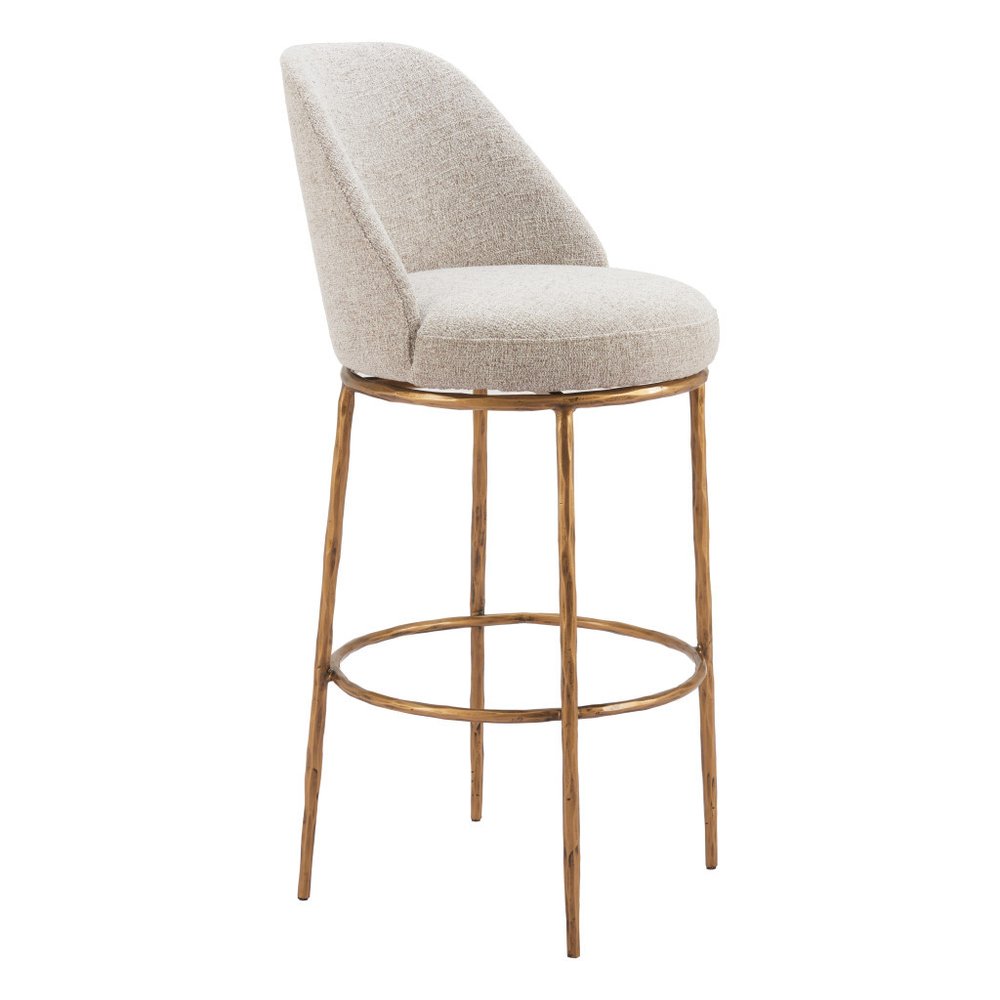 32" Beige And Gold Fabric And Steel Bar Height Swivel Bar Chair HomeRoots