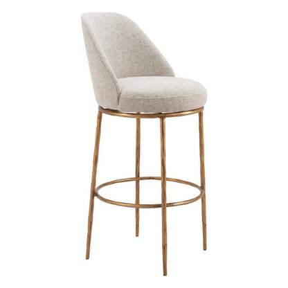32" Beige And Gold Fabric And Steel Bar Height Swivel Bar Chair HomeRoots
