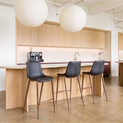 Set of Two 30" Black And Brown Faux Leather And Fabric And Steel Bar Height Bar Chairs HomeRoots