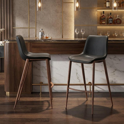 Set of Two 30" Black And Brown Faux Leather And Fabric And Steel Bar Height Bar Chairs HomeRoots
