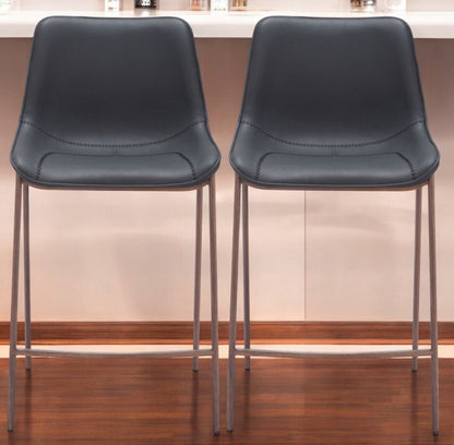 Set of Two 30" Black And Brown Faux Leather And Steel Bar Height Bar Chairs HomeRoots