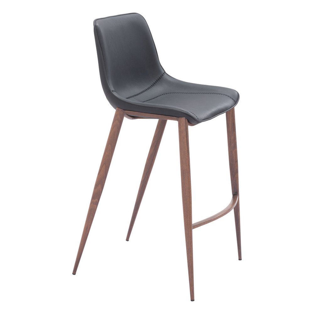 Set of Two 30" Black And Brown Faux Leather And Fabric And Steel Bar Height Bar Chairs HomeRoots