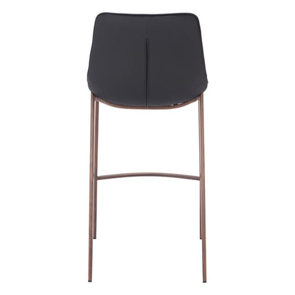 Set of Two 30" Black And Brown Faux Leather And Fabric And Steel Bar Height Bar Chairs HomeRoots