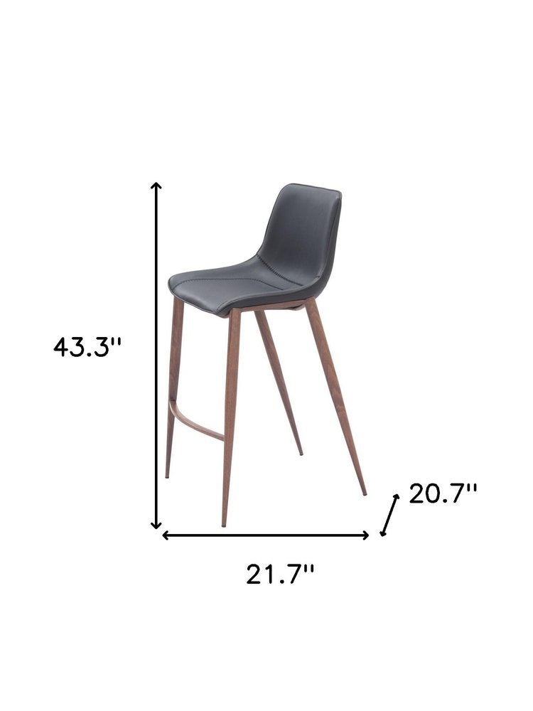 Set of Two 30" Black And Brown Faux Leather And Fabric And Steel Bar Height Bar Chairs HomeRoots