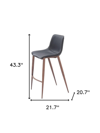 Set of Two 30" Black And Brown Faux Leather And Fabric And Steel Bar Height Bar Chairs HomeRoots