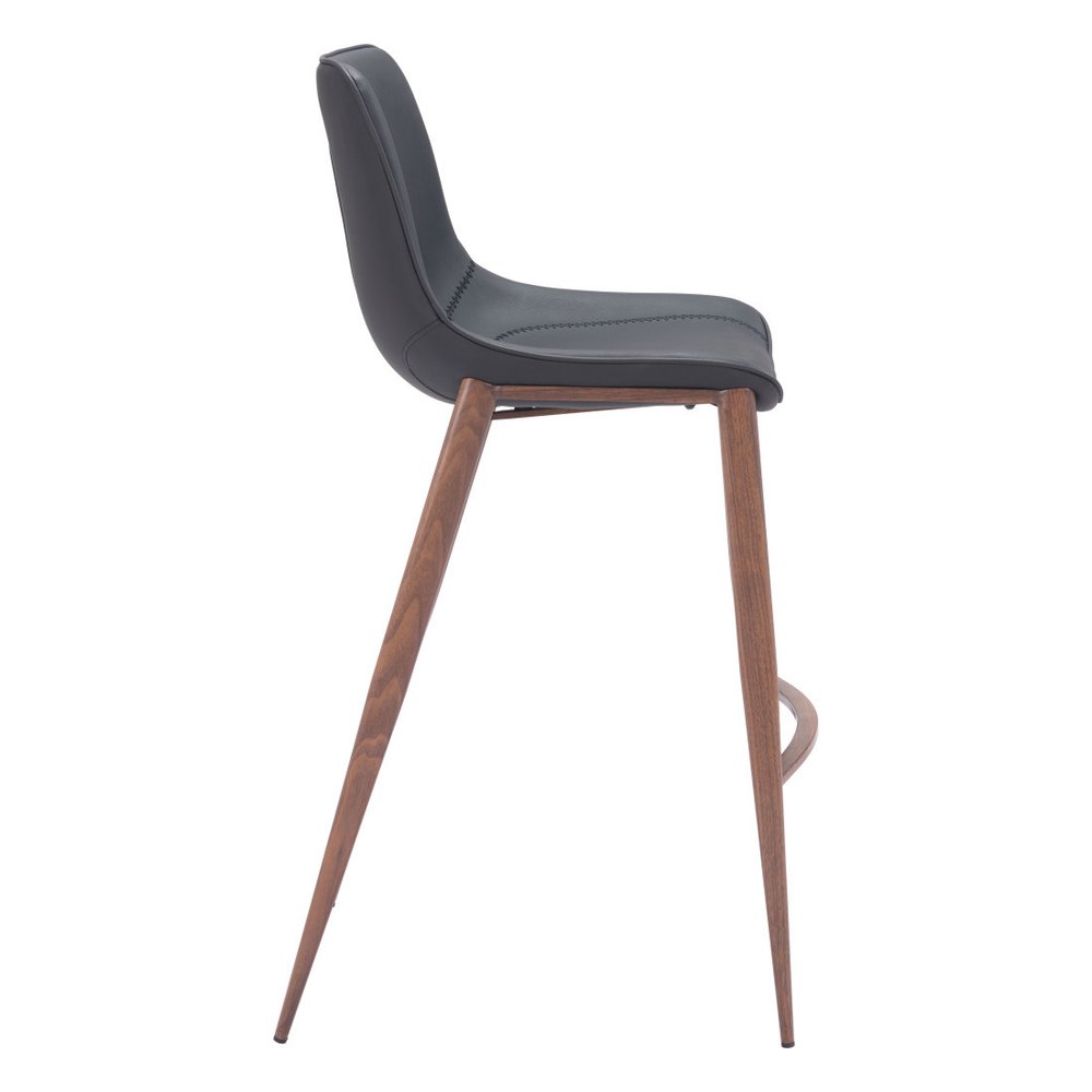 Set of Two 30" Black And Brown Faux Leather And Fabric And Steel Bar Height Bar Chairs HomeRoots