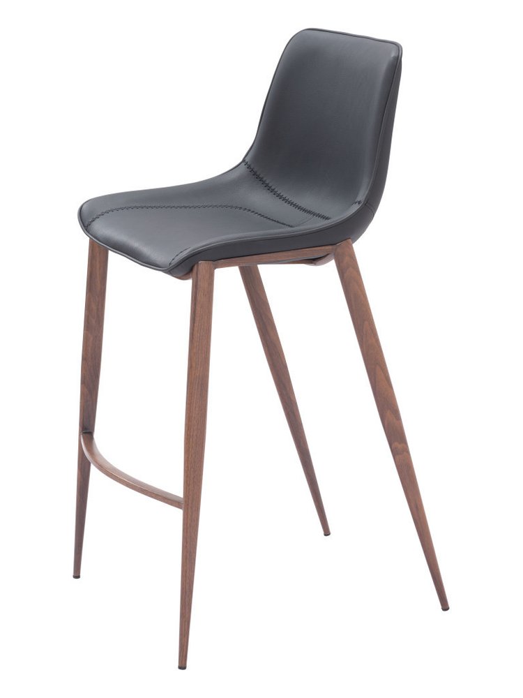 Set of Two 30" Black And Brown Faux Leather And Fabric And Steel Bar Height Bar Chairs HomeRoots