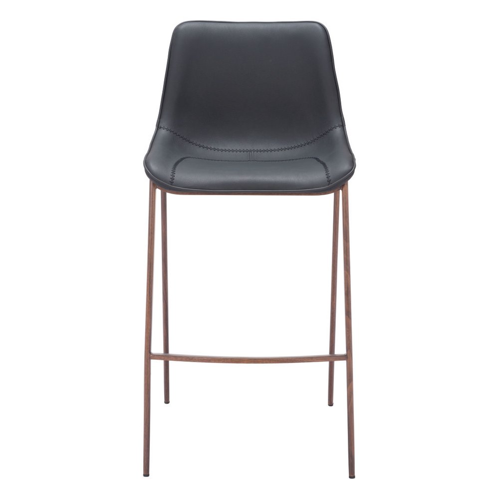 Set of Two 30" Black And Brown Faux Leather And Fabric And Steel Bar Height Bar Chairs HomeRoots