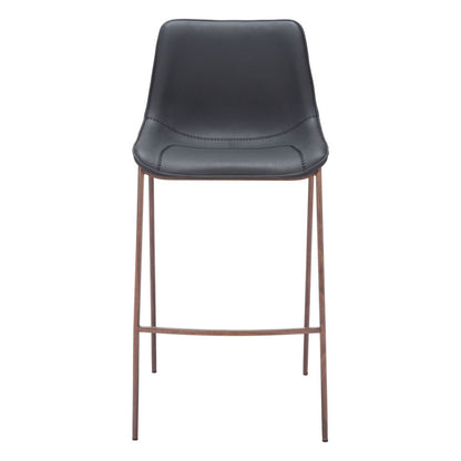 Set of Two 30" Black And Brown Faux Leather And Fabric And Steel Bar Height Bar Chairs HomeRoots