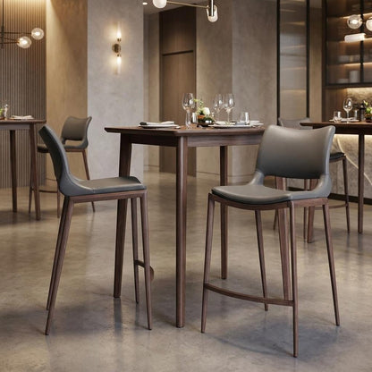 Set of Two 25" Dark Gray And Brown Faux Leather And Fabric And Steel Low Back Counter Height Bar Chairs HomeRoots