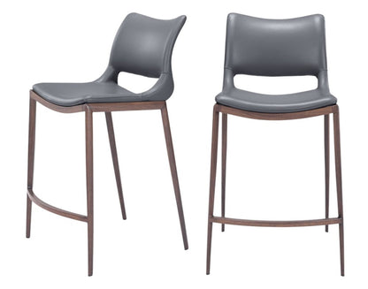 Set of Two 25" Dark Gray And Brown Faux Leather And Fabric And Steel Low Back Counter Height Bar Chairs HomeRoots