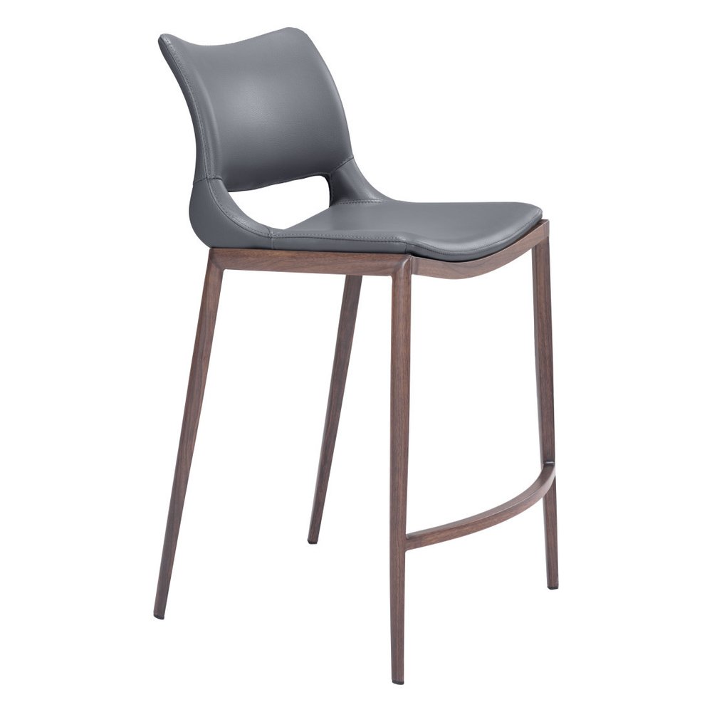 Set of Two 25" Dark Gray And Brown Faux Leather And Fabric And Steel Low Back Counter Height Bar Chairs HomeRoots