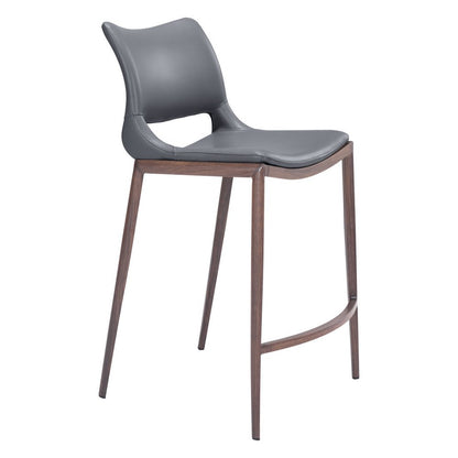 Set of Two 25" Dark Gray And Brown Faux Leather And Fabric And Steel Low Back Counter Height Bar Chairs HomeRoots