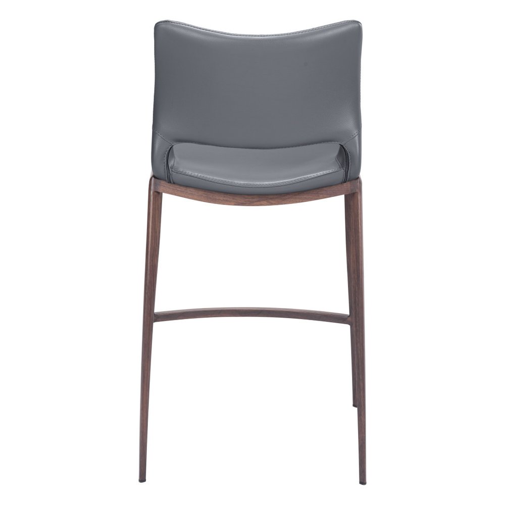 Set of Two 25" Dark Gray And Brown Faux Leather And Fabric And Steel Low Back Counter Height Bar Chairs HomeRoots