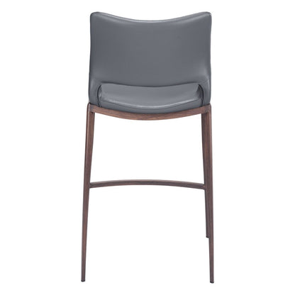 Set of Two 25" Dark Gray And Brown Faux Leather And Fabric And Steel Low Back Counter Height Bar Chairs HomeRoots