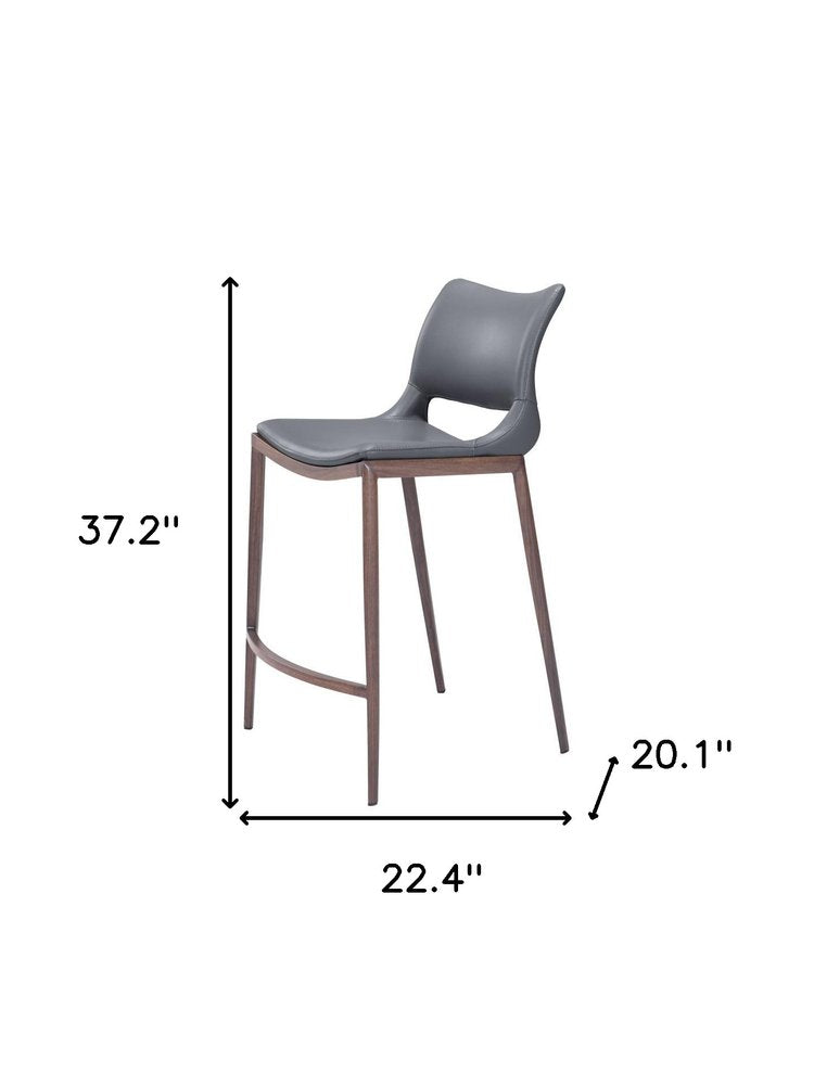 Set of Two 25" Dark Gray And Brown Faux Leather And Fabric And Steel Low Back Counter Height Bar Chairs HomeRoots