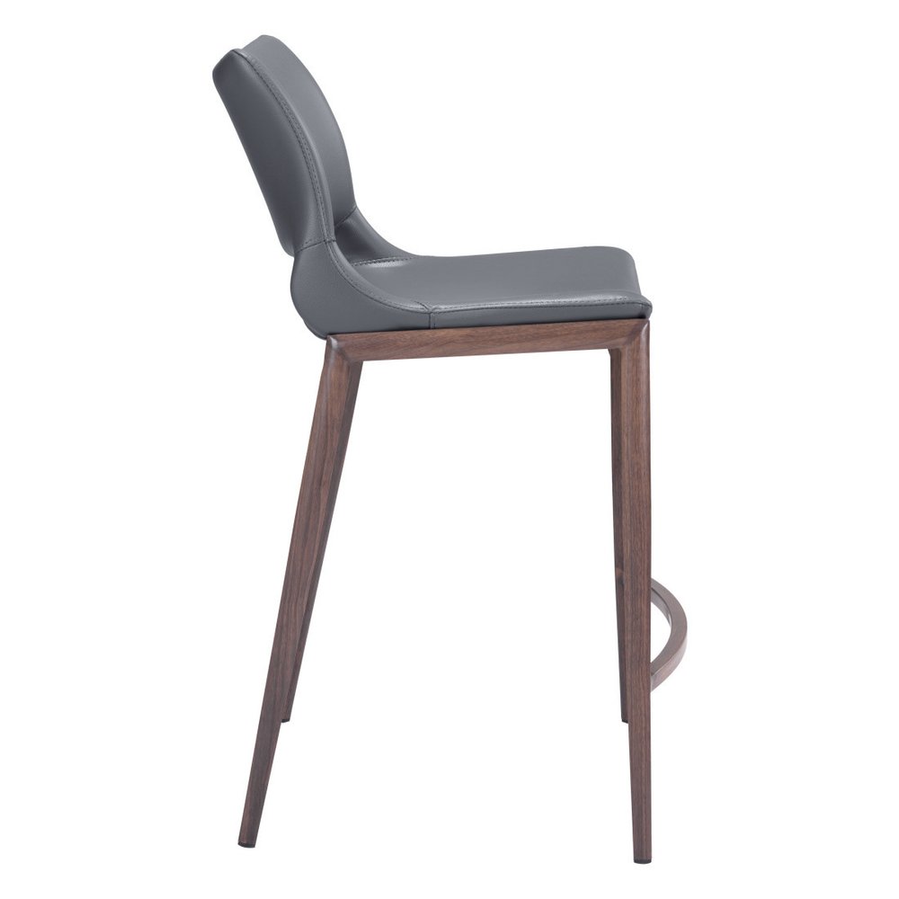 Set of Two 25" Dark Gray And Brown Faux Leather And Fabric And Steel Low Back Counter Height Bar Chairs HomeRoots