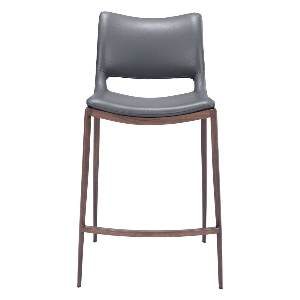 Set of Two 25" Dark Gray And Brown Faux Leather And Fabric And Steel Low Back Counter Height Bar Chairs HomeRoots