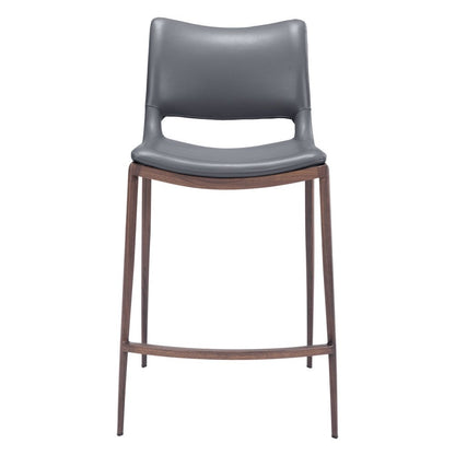 Set of Two 25" Dark Gray And Brown Faux Leather And Fabric And Steel Low Back Counter Height Bar Chairs HomeRoots