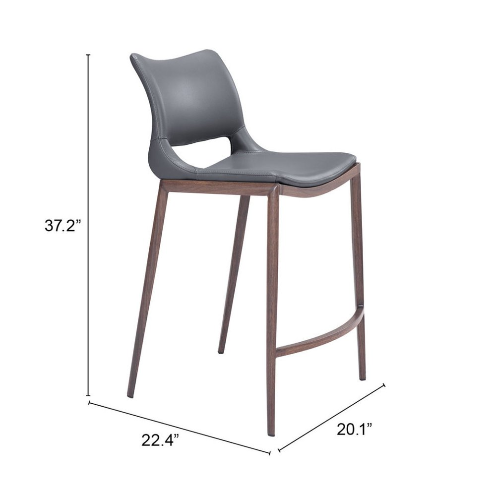 Set of Two 25" Dark Gray and Brown Faux Leather and Steel Low Back Counter Height Bar Chairs HomeRoots