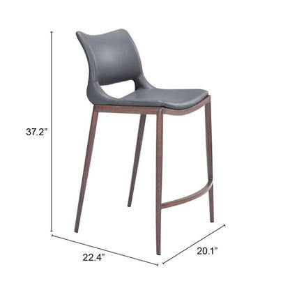 Set of Two 25" Dark Gray and Brown Faux Leather and Steel Low Back Counter Height Bar Chairs HomeRoots