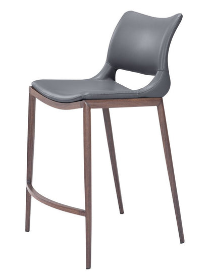 Set of Two 25" Dark Gray And Brown Faux Leather And Fabric And Steel Low Back Counter Height Bar Chairs HomeRoots