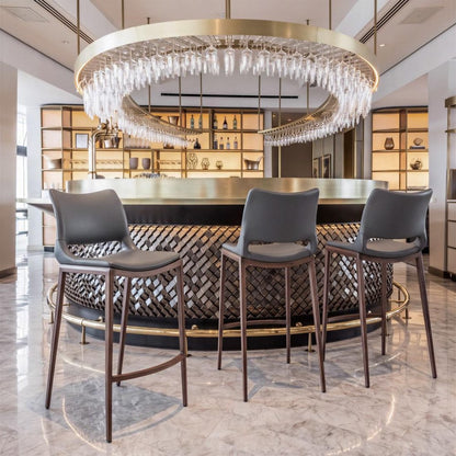 Set of Two 25" Dark Gray And Brown Faux Leather And Fabric And Steel Low Back Counter Height Bar Chairs HomeRoots