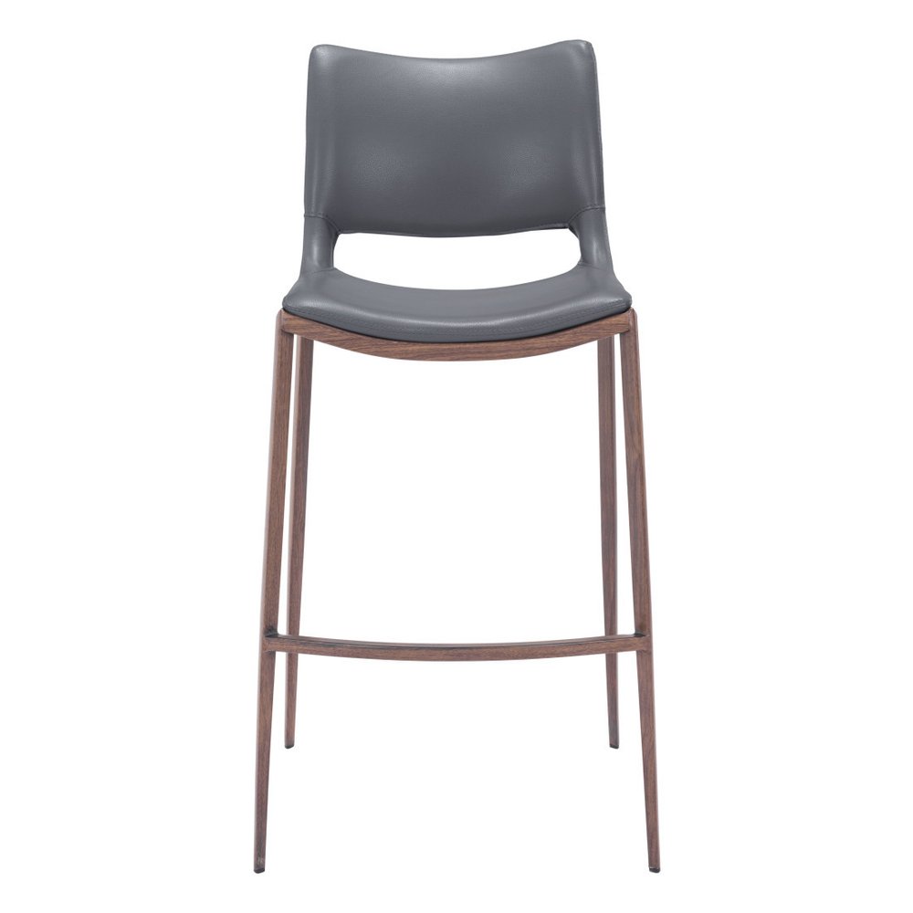 Set of Two 29" Dark Gray And Walnut Faux Leather And Steel Low Back Counter Height Bar Chairs HomeRoots