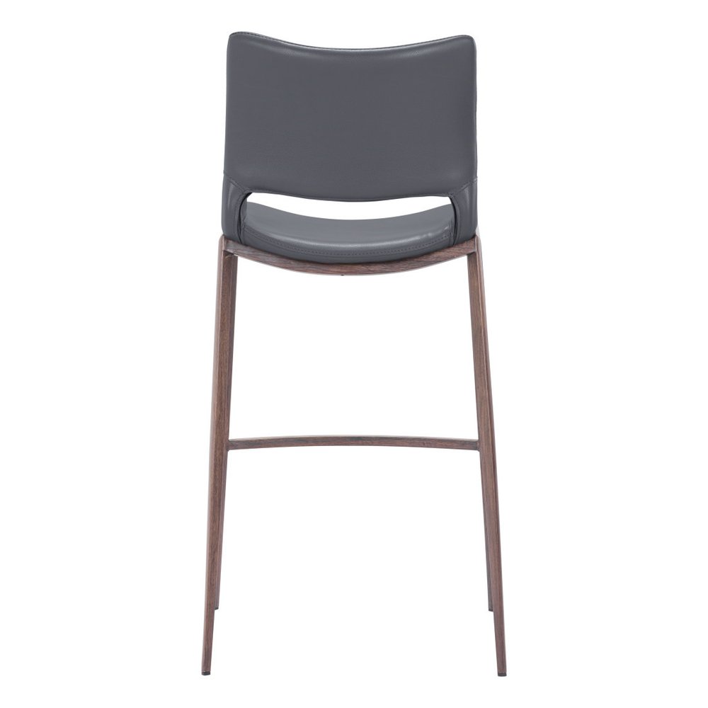 Set of Two 29" Dark Gray And Walnut Faux Leather And Steel Low Back Counter Height Bar Chairs HomeRoots