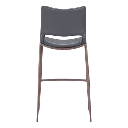 Set of Two 29" Dark Gray And Walnut Faux Leather And Steel Low Back Counter Height Bar Chairs HomeRoots