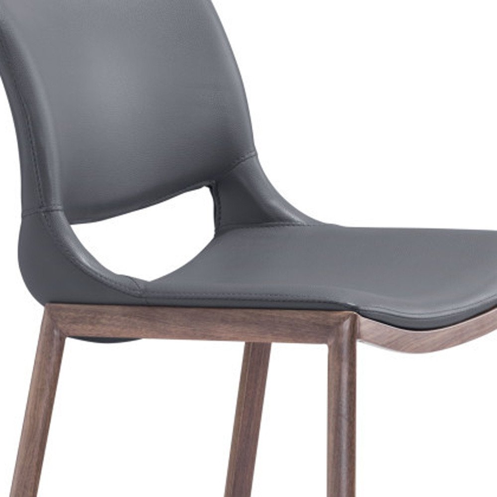 Set of Two 29" Dark Gray And Walnut Faux Leather And Steel Low Back Counter Height Bar Chairs HomeRoots