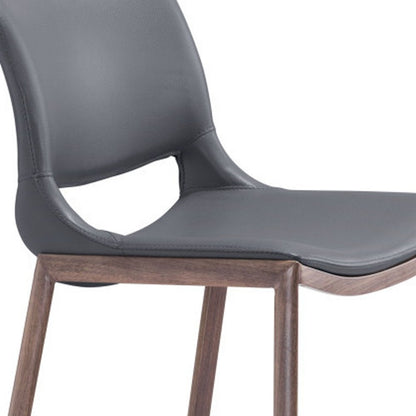 Set of Two 29" Dark Gray And Walnut Faux Leather And Steel Low Back Counter Height Bar Chairs HomeRoots