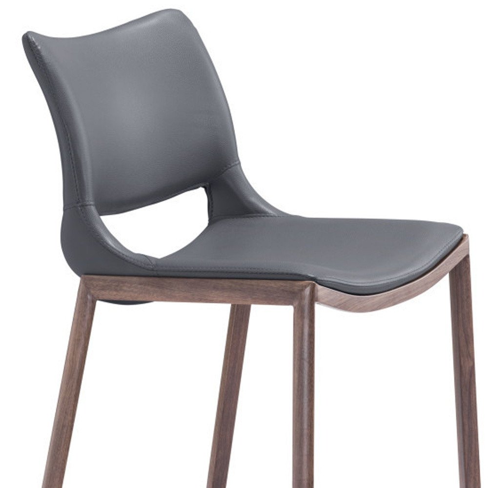 Set of Two 29" Dark Gray And Walnut Faux Leather And Steel Low Back Counter Height Bar Chairs HomeRoots
