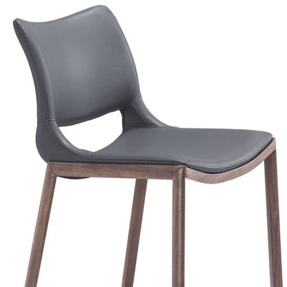 Set of Two 29" Dark Gray And Walnut Faux Leather And Steel Low Back Counter Height Bar Chairs HomeRoots