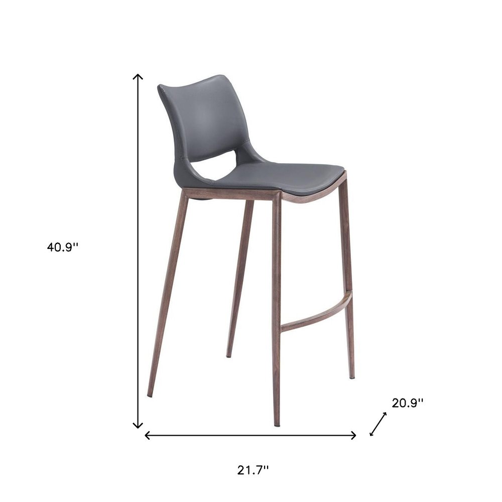 Set of Two 29" Dark Gray And Walnut Faux Leather And Steel Low Back Counter Height Bar Chairs HomeRoots