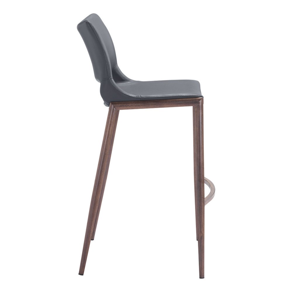 Set of Two 29" Dark Gray And Walnut Faux Leather And Steel Low Back Counter Height Bar Chairs HomeRoots