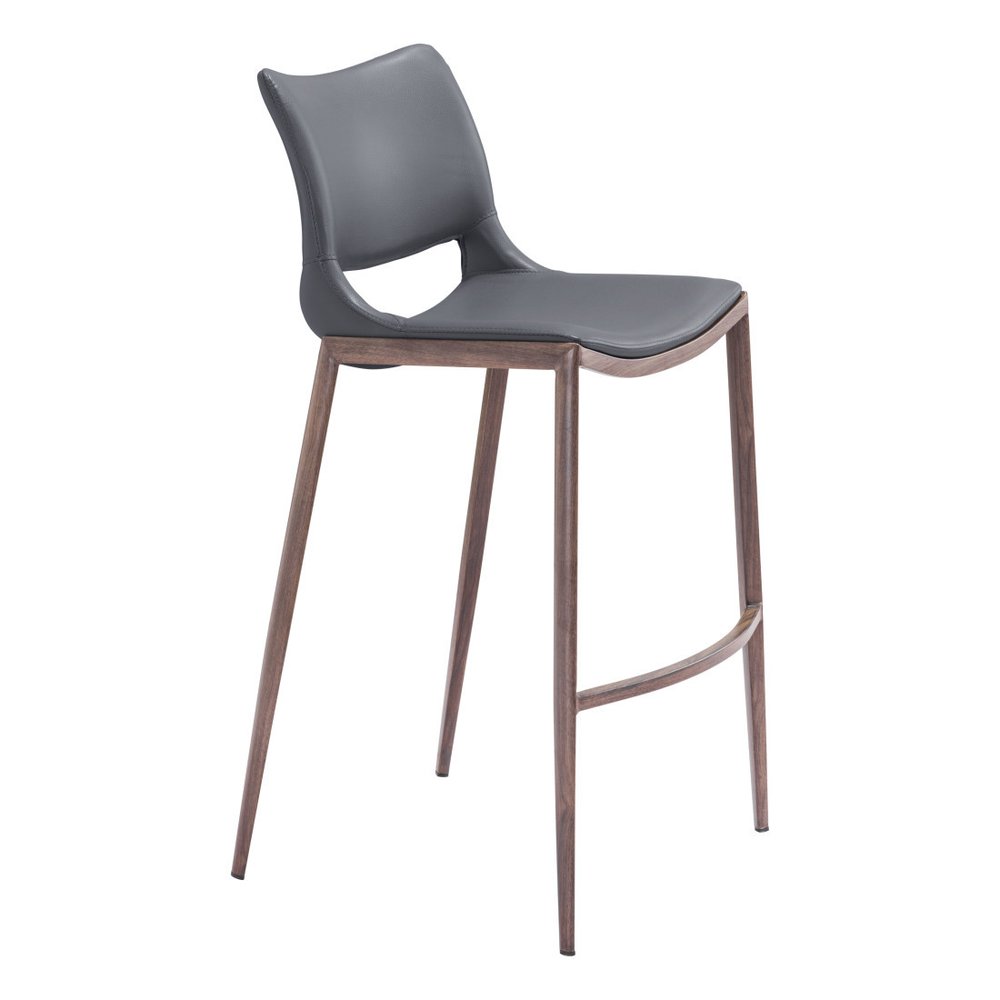 Set of Two 29" Dark Gray And Walnut Faux Leather And Steel Low Back Counter Height Bar Chairs HomeRoots